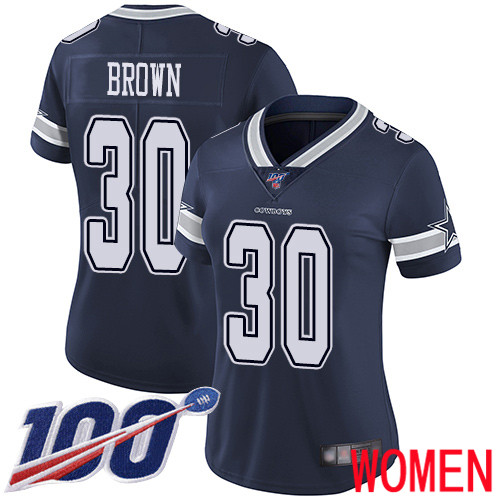 Women Dallas Cowboys Limited Navy Blue Anthony Brown Home #30 100th Season Vapor Untouchable NFL Jersey->women nfl jersey->Women Jersey